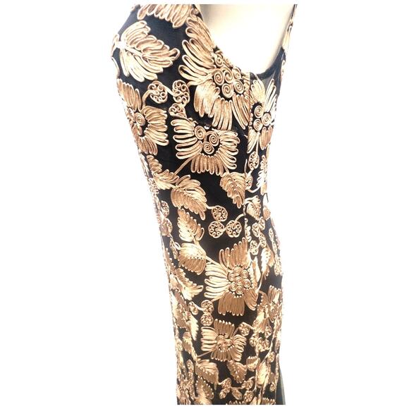 Alex Evenings Floral Soutache Gown Maci Dress Fit & Flare Tan Black Women's 12 - Picture 5 of 9